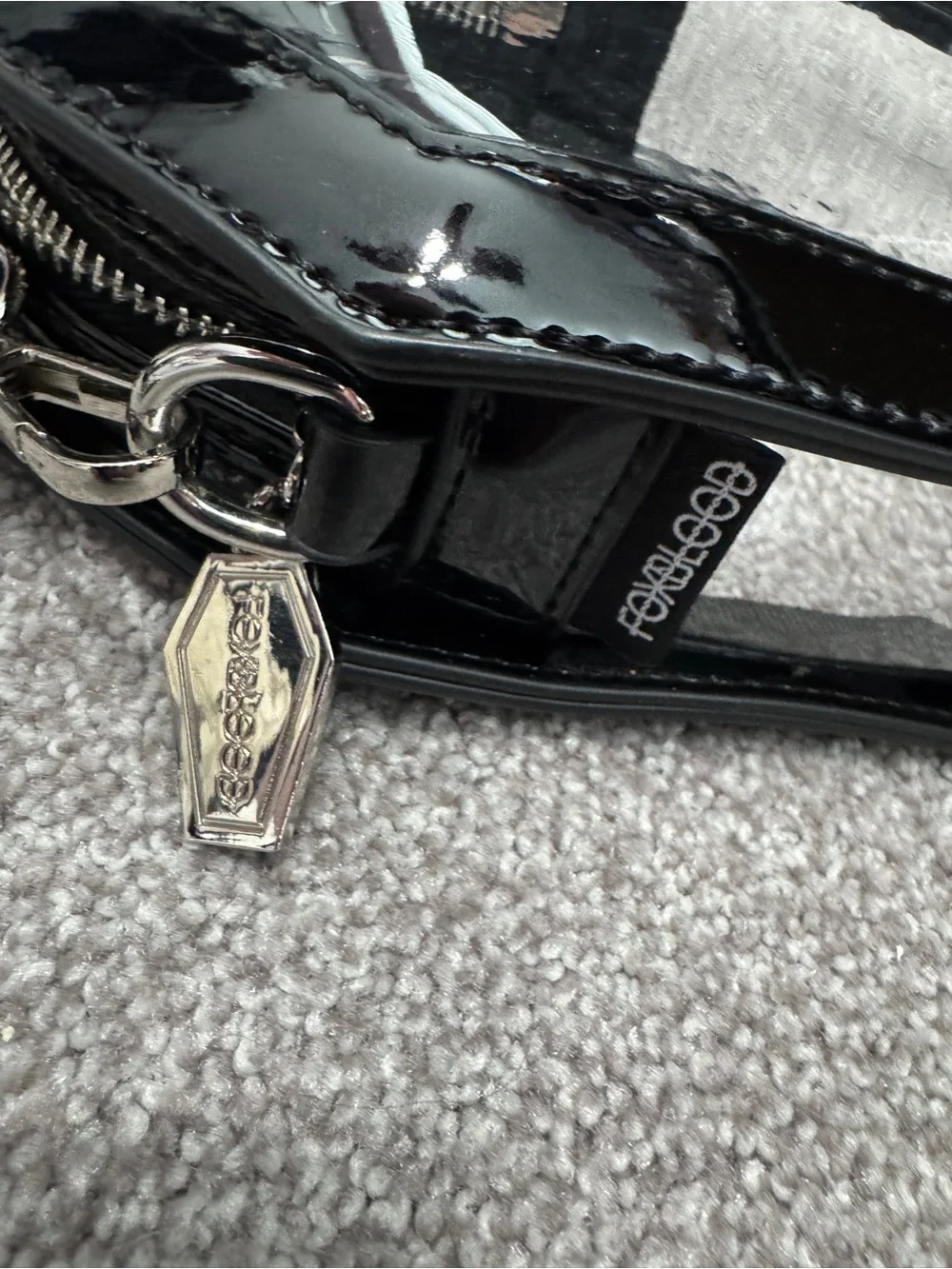 Foxblood Clear Black Patent Coffin Charm Crossbody Bag Backpack Purse - Picture 4 of 5